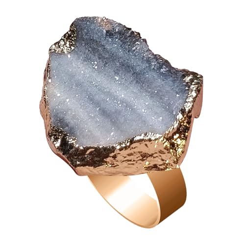 Amethyst Crystal Schmuckring | Verstellbarer roher Edelsteinring - handgefertigter heilender Mineralschmuck, spiritueller Steinschmuck, einzigartiges Energieringgeschenk zum Geburtstag Jubiläumsfeier von Generisch