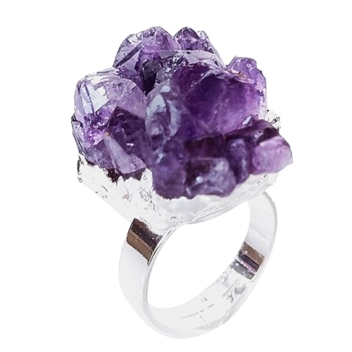 Amethyst Crystal Schmuckring | Verstellbarer roher Edelsteinring - handgefertigter heilender Mineralschmuck, spiritueller Steinschmuck, einzigartiges Energieringgeschenk zum Geburtstag Jubiläumsfeier von Generisch