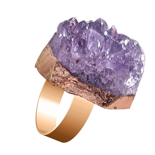 Amethyst Crystal Schmuckring | Verstellbarer roher Edelsteinring - handgefertigter heilender Mineralschmuck, spiritueller Steinschmuck, einzigartiges Energieringgeschenk zum Geburtstag Jubiläumsfeier von Generisch