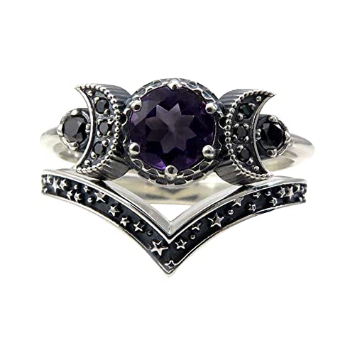 Amethyst Ring für Frauen Ring Schmuck Mond Mond Rot Mädchen Ringe Angst Ring Set, 11, Metall, Kein Edelstein von Generisch