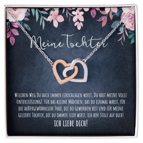 An meine Tochter Halskette mit personalisierter Karte & LED Box Doppelherz Kette mit Zirkonia zum Geburtstag Weihnachten (Standard Box - Rosé Gold) von Generisch