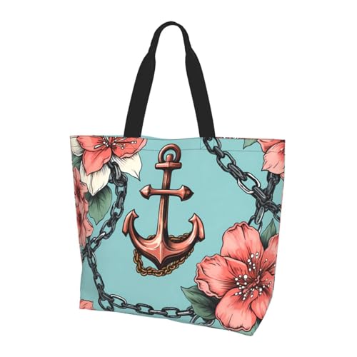 Anchor Floral Tote Bag Damen Schulterhandtaschen Nautisch Ozean Meer Einkaufstaschen Wasserabweisend Große Handtasche mit Innentasche für Arbeit Reise Schule von Generisch