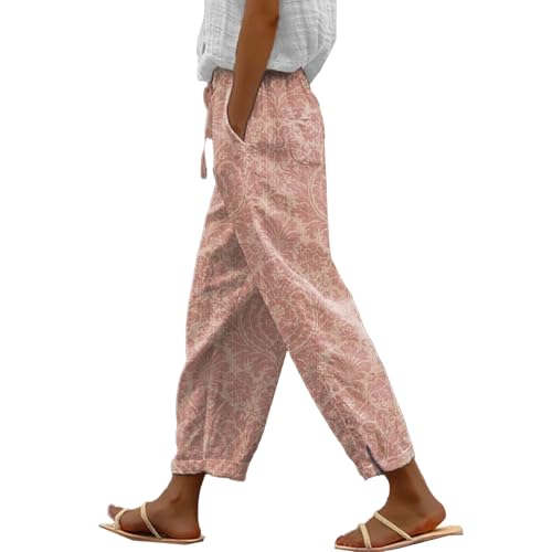 Angebote Bekleidung Meine Monatsabrechnung Einsehen Eine Bestellung Leichte Sommerhose Damen Damenhose Mit Elastischem Gürtel, Hoher Taille, Leinendruck, Freizeithose Hose Stretch 54 Outlet Angebote von Generisch