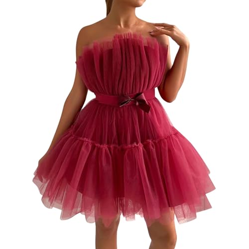 Angebote Black Friday Roter Tüllrock Damen Lang Europäisches Und Amerikanisches Tutu Kleid Mit Mesh Temperament Und Bowknot Tutu Stil Für Frauen Kleid Rot Damen Langarm Rote Tütü Rock von Generisch