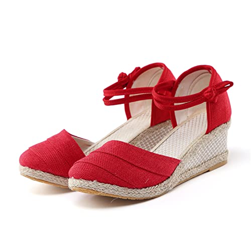 Angebote Damen Sandalen Keilabsatz Espadrilles Elegant Plateau Abendsandalen Offene Zehe Plattform Sandale Mode Bohemia Wedge Slingback Sandalen Zeremonie Brautschuhe mit Absatz, rot, 37 EU Angebote Damen Sandalen Keilabsatz Espadrilles Elegant Plateau Abendsandalen Offene Zehe Plattform Sandale Mode Bohemia Wedge Slingback Sandalen Zeremonie Brautschuhe mit Absatz, rot, 37 EU von Generisch