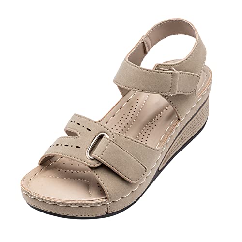 Angebote Damen-Sandalen Keilabsatz Plateau Sommer Casual Espadrilles Sandalen Plattform Mode mit Riemen Offene Zehen Sandalen Damen Flache Sommer Bequeme Flache Bohemia Rom Strand Flip-Flops, Khaki Angebote Damen-Sandalen Keilabsatz Plateau Sommer Casual Espadrilles Sandalen Plattform Mode mit Riemen Offene Zehen Sandalen Damen Flache Sommer Bequeme Flache Bohemia Rom Strand Flip-Flops, Khaki von Generisch