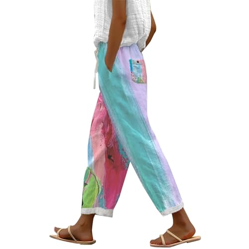 Angebote Des Tages Heute Blitzangebote Back To School Must Haves 7/8 Hose Damen Sommer Leicht Capri Leinenhose Sommerhose Baumwolle Leinen Stoffhose Lockere Strandhose Freizeithose Alle Angebote von Generisch