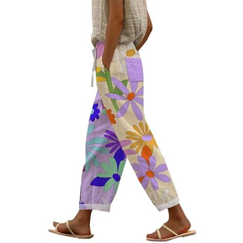 Angebote Des Tages Heute Deal Blitzangebote Damen 7/8 Hose Damen Sommer Leicht Capri Leinenhose Sommerhose Baumwolle Leinen Stoffhose Lockere Strandhose Freizeithose Meine Bestellungen Anzeigen von Generisch