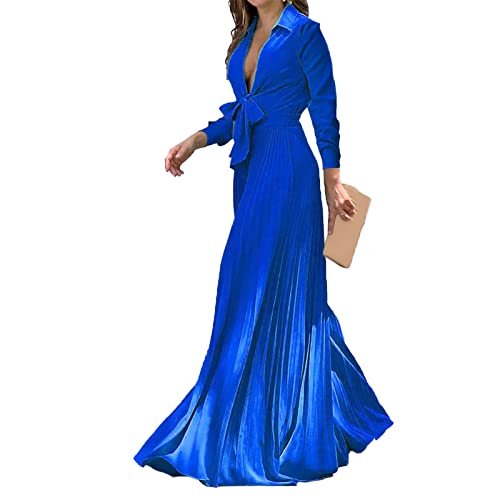 Angebote Tages Blitzangebote Cocktail Kleider Für Damen Abendkleid Damen Abendkleid Mit Tiefem V-Ausschnitt Und Langen Ärmeln In Übergröße Mit Gürtel Kleid Elegant Blau Blitzangebote Des Tages von Generisch