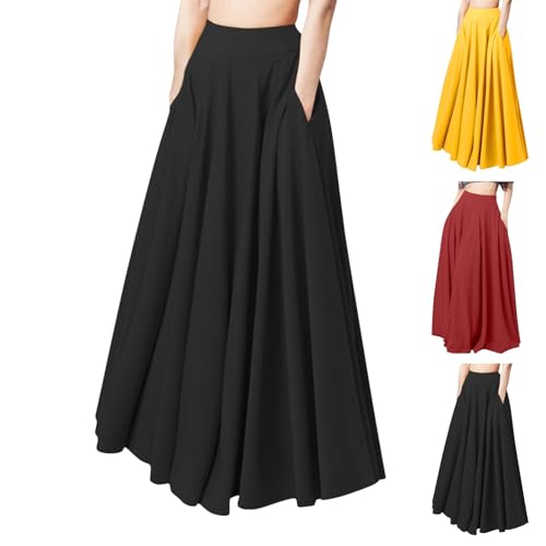 Angebote des Tages Heute Angebote des Tages Heute Maxirock Damen Lang Sommer Lange Röcke Hohe Taille Sommerrock Elegant A-Linie Faltenrock Frauen Skirt Midirock Freizeitrock Mit Taschen von Generisch