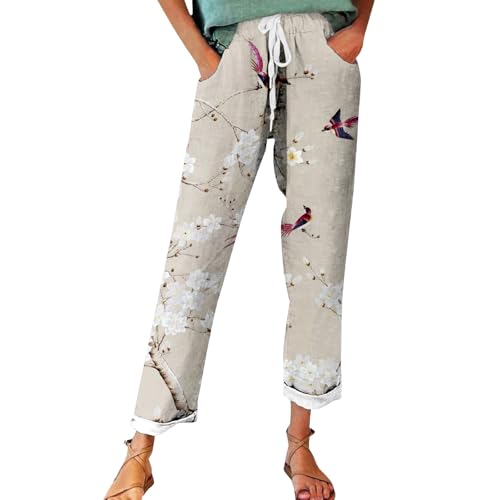Generisch Damen Sommerhose Leichte Leinenhose Sommer Große Größen Bequeme Freizeithose Lang Linen Pants High Waist Stoffhose Leinen Hosen Damen Kleidung Sale Tagesangebote Heute von Generisch