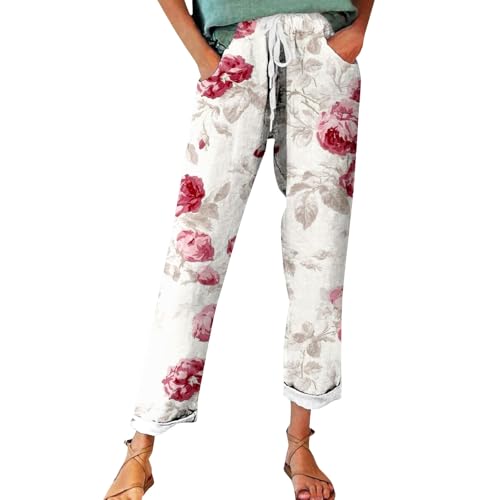 Angebote des Tages Sommerhose Damen Leicht, Leinenhose Damen Sommer Große Größen, Bequeme Freizeithose Lang Linen Pants High Waist Stoffhose Leinen Hosen Must Haves Warehouse Deals Angebote von Generisch