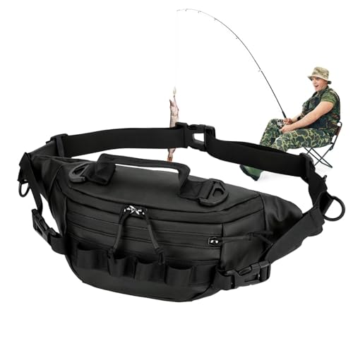 Angelgürteltasche, wasserdichte Outdoor-Aufbewahrungstasche, geräumige multifunktionale Fliegenfischen-Hüfttasche für Männer und Frauen, 37 x 17 x 8 cm, Schwarz Camouflage, Schwarz , Refer to von Generisch