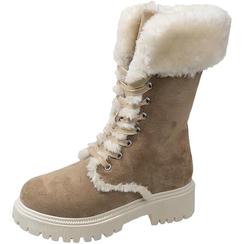 Angelschuhe Winter Gefüttert rutschfest Stiefeletten Bequem Breite Füße Orthopädische Reitstiefel Elegant Plateau Slip On Reitstiefel Damen Winter Wanderschuhe Khaki 37 von Generisch