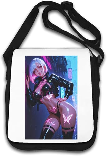 Anime Style Vaporwave Futuristic Science Fiction Pin Up Girl Umhängetasche weiß von Generisch