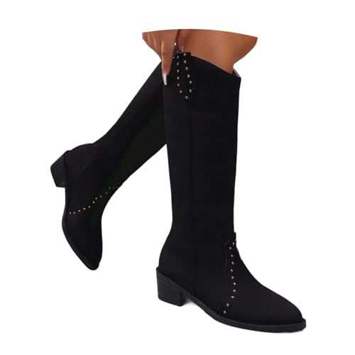 Ankle Boots Damen Cowboystiefel Winter Westernstiefel Stiefel mit Knielanger Langschaft Lockerer Schaft-Design für lässigen Look Schlupfschuh-Design Basics-Modell Alltag Elegance von Generisch