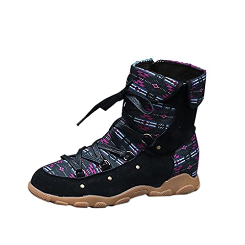 Ankle Boots Damen Elegant - Stiefeletten Damen Elegant Flach Bedruckte Mit Schnürung Und Reißverschluss Trekkingstiefel Rutschfest Halbstiefel Fleece Gefüttert Stiefel Sportlich Kurzschaft Stiefel von Generisch
