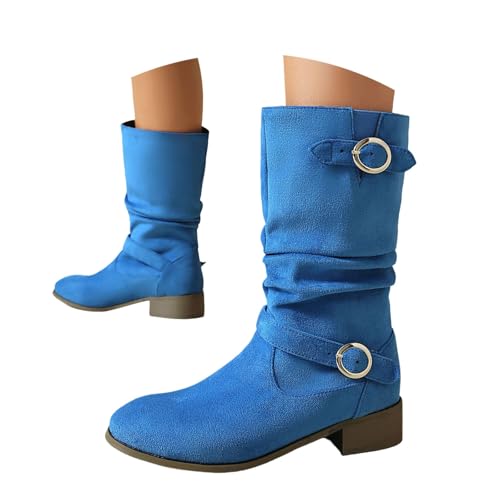 Ankle Boots Damen Herbst Stiefel Mit Reißverschluss Winter Wasserdichte Schuhe Leder Herbstschuhe Regenschuhe Flach Niedriger Absatz Schnürboots Stiefeletten Blau 39 von Generisch