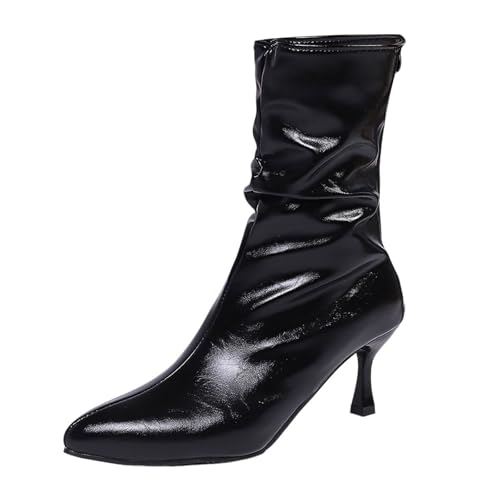 Ankle Boots Damen High Heels Kurze Damenstiefel Mit Reißverschluss Westernstiefel Spitze Zehe Freizeitsiefel Retro Blockabsatz Booties Halbstiefel Frauen Schuhe Herbst Winter von Generisch