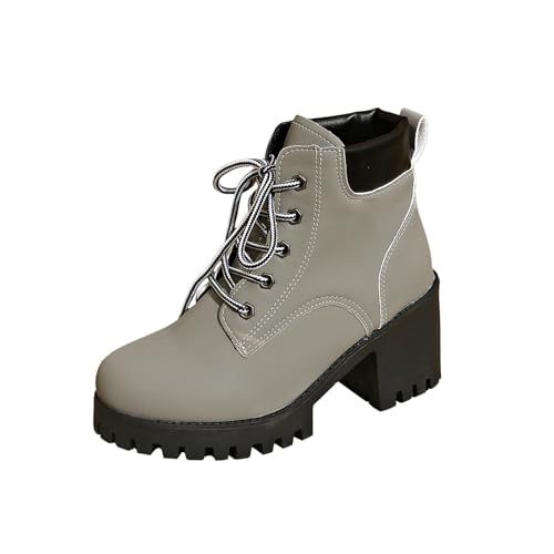 Ankle Boots Damen High Heels Mitte Absatz Kurzschaft Stiefel Schuhe Schleifen Stiefeletten Moderne Retro Kurzstiefel Bequeme Arbeitsstiefel Outdoor Party Winterstiefel von Generisch