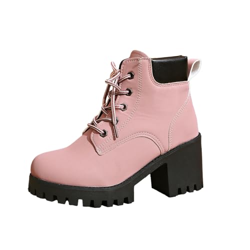 Ankle Boots Damen High Heels Mitte Absatz Kurzschaft Stiefel Schuhe Schleifen Stiefeletten Moderne Retro Kurzstiefel Bequeme Arbeitsstiefel Outdoor Party Winterstiefel von Generisch