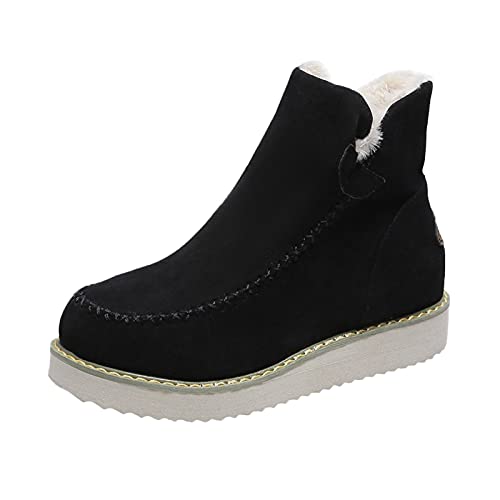 Ankle Boots Damen Mit Keilabsatz - Winterstiefel Damen Gefüttert Elegant Zwiegenäht Mokassins Vintage Rutschfest Pumps Übergangsstiefel Niederung Stiefel Schlupfschuhe Dicke Sohle Knöchel Stiefel von Generisch