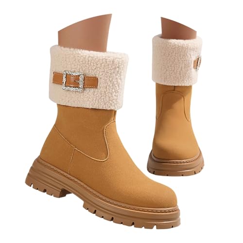 Ankle Boots Damen Stiefeletten Mit Reißverschluss Niedriger Absatz Wasserdichte Schuhe Leder Herbstschuhe Regenschuhe Flach Winter Schnürboots Herbst Stiefel Gelb 38 von Generisch