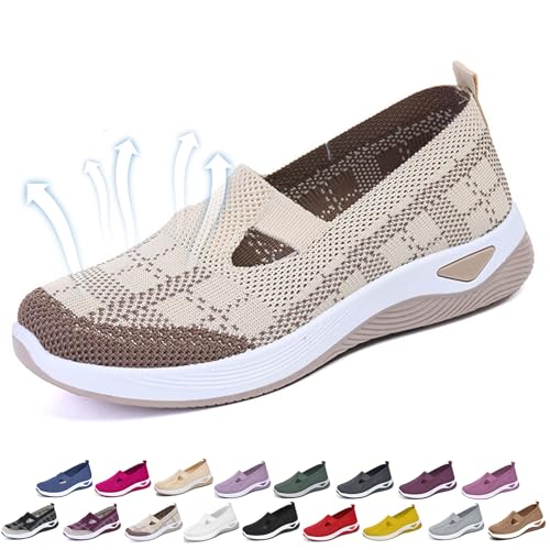 Annelie Sommerschuh Damen, Orthopädische Mesh Schuhe Leicht Bequeme,Weiche Sohle Laufschuhe,Sneaker Slip On (Khaki 1, Erwachsene, Damen, 37, Numerisch, EU Schuhgrößensystem, M) von Generisch