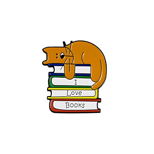 Anstecknadeln für Damen Katze schlafend Buch Abzeichen Brosche Tierbrosche Interessante Brosche Kreative Hand (Yellow-8, One Size) von Generisch
