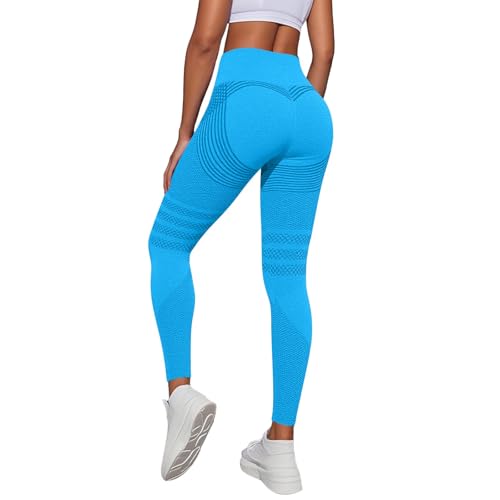 Anti Cellulite Leggings Damen High Waist Push Up Yogahose mit Bauchkontrolle Blickdicht Figurformende Fitnesshose Lange Sporthose Yoga Fitness Kleidung Kompressionshose Sport Booty Blau XXL von Generisch