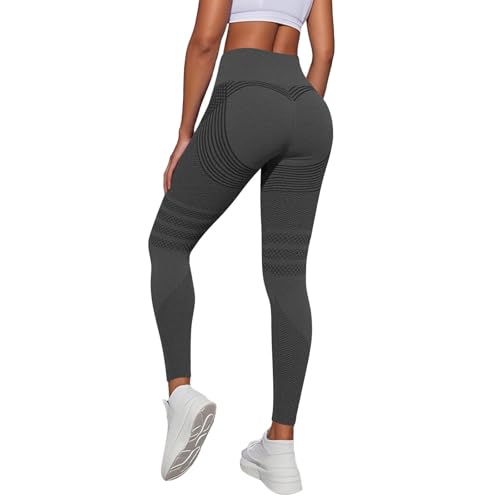 Anti Cellulite Leggings Damen High Waist Push Up Yogahose mit Bauchkontrolle Blickdicht Figurformende Fitnesshose Lange Sporthose Yoga Fitness Kleidung Kompressionshose Sport Booty Grey S von Generisch