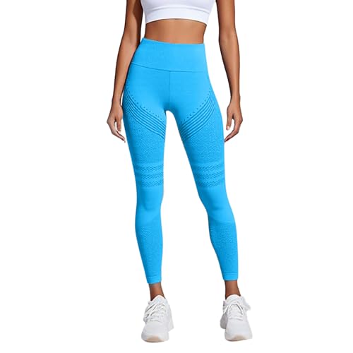 Anti Cellulite Leggings Damen Lang Blickdicht Kompressions Leggings Booty Lifting Shaping Yogahose Hohe Taille Fitness Sporthose Stretch Leicht Yoga Hose Bequem Pants Blau L von Generisch