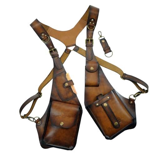 Anti-Diebstahl-Geschirr aus Leder,Anti-Diebstahl-Geschirr - Doppelte Schultertasche Mittelalter Cosplay - Unterarm-Umhängetasche, verstellbare, verdeckte Tasche aus PU-Leder, doppelte Umhängetasche fü von Generisch