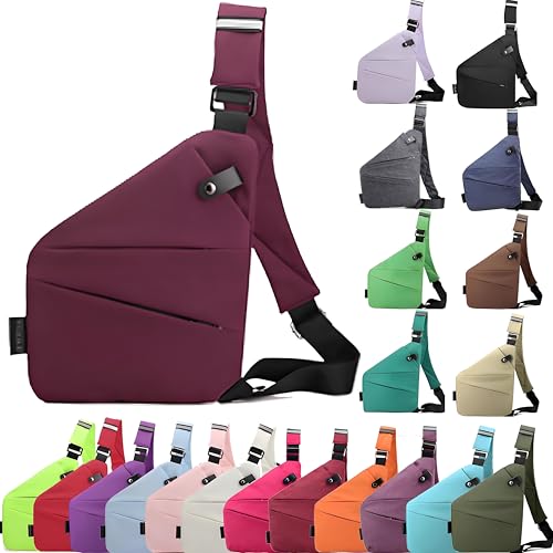 Anti Diebstahl Tasche, Tasche, Umhängetasche Damen, Damen-Schultertaschen, Brusttasche Herren, Sicherheitstasche Reise für Damen und Herren (Rechte Schulter lila rot) von Generisch