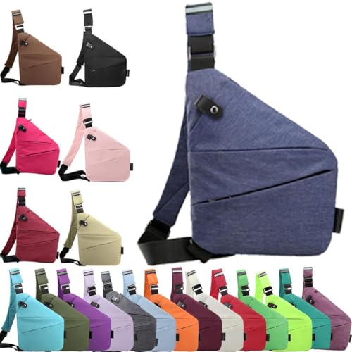 Anti Diebstahl Tasche,Diebstahlsichere Tasche,Umhängetaschen,Damendiebstahlsichere UmhäNgetasche,Brusttasche Herren,Diebstahlsichere Reisetasche für Damen und Herren (Blau, Rechte Schulter) von Generisch