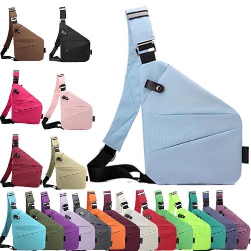 Anti Diebstahl Tasche,Diebstahlsichere Tasche,Umhängetaschen,Damendiebstahlsichere UmhäNgetasche,Brusttasche Herren,Diebstahlsichere Reisetasche für Damen und Herren (Hellblau, Rechte Schulter) von Generisch