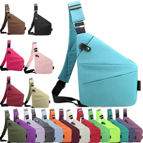 Anti Diebstahl Tasche,Diebstahlsichere Tasche,Umhängetaschen,Damendiebstahlsichere UmhäNgetasche,Brusttasche Herren,Diebstahlsichere Reisetasche für Damen und Herren (Himmelblau, Rechte Schulter) von Generisch