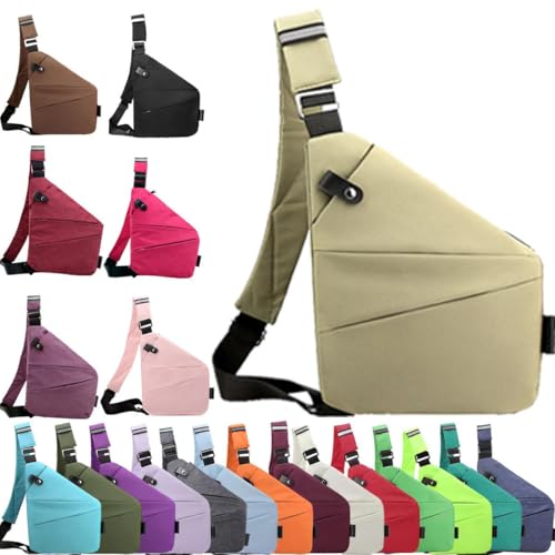 Anti Diebstahl Tasche,Diebstahlsichere Tasche,Umhängetaschen,Damendiebstahlsichere UmhäNgetasche,Brusttasche Herren,Diebstahlsichere Reisetasche für Damen und Herren (Khaki, Rechte Schulter) von Generisch