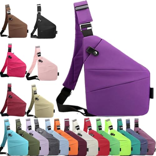 Anti Diebstahl Tasche,Diebstahlsichere Tasche,Umhängetaschen,Damendiebstahlsichere UmhäNgetasche,Brusttasche Herren,Diebstahlsichere Reisetasche für Damen und Herren (Lila Orchidee, Rechte Schulter) von Generisch