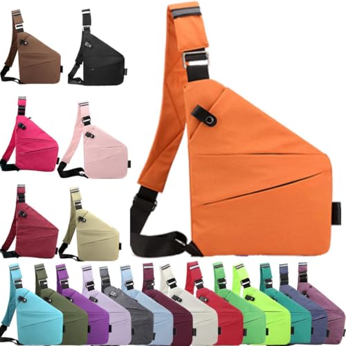 Anti Diebstahl Tasche,Diebstahlsichere Tasche,Umhängetaschen,Damendiebstahlsichere UmhäNgetasche,Brusttasche Herren,Diebstahlsichere Reisetasche für Damen und Herren (Orange, Linke Schulter) von Generisch