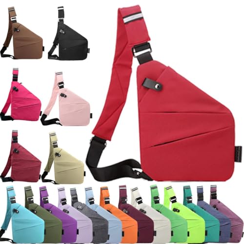 Anti Diebstahl Tasche,Diebstahlsichere Tasche,Umhängetaschen,Damendiebstahlsichere UmhäNgetasche,Brusttasche Herren,Diebstahlsichere Reisetasche für Damen und Herren (Rein rot, Rechte Schulter) von Generisch