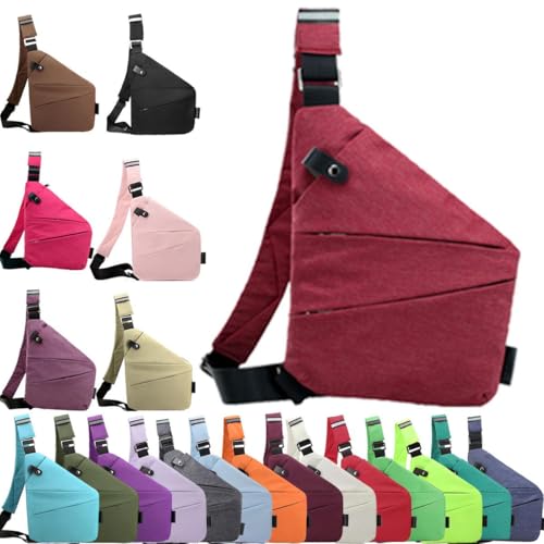 Anti Diebstahl Tasche,Diebstahlsichere Tasche,Umhängetaschen,Damendiebstahlsichere UmhäNgetasche,Brusttasche Herren,Diebstahlsichere Reisetasche für Damen und Herren (Rot, Linke Schulter) von Generisch