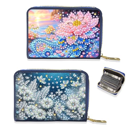 Anti-Entmagnetisierungs-Kreditkartenhalter, DIY-Diamant-Kunstmalerei, Reißverschluss, Kreditkartenetui für Damen, Schlüsselbund, 2 x Blumen, Carry-on, Casual von Generisch