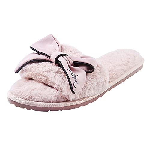 Antirutsch Schuhe Damen Bow Shoes Warm Toe Furry Slippers Home Flat Home Open Slip-On Women Keep Damenhausschuh Weiße Keilabsatz Schuhe Damen (37) von Generisch
