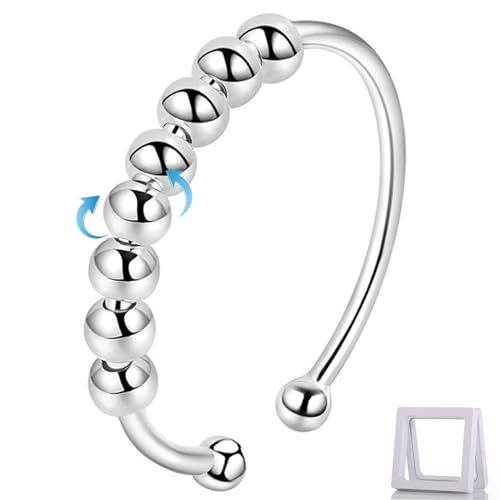 Anxiety Stress Ring Silber 925 Damen Angst Spinner Fidget Anti Stress Ring Frauen Ringe Beweglichen Perlen Schmuck Geschenke (8 Perlen) von Generisch