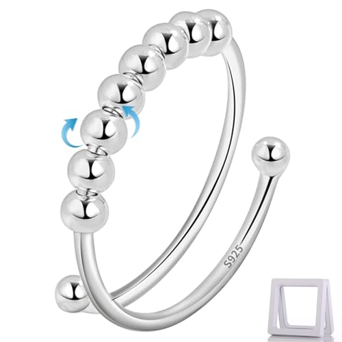 Anxiety Stress Ring Silber 925 Damen Angst Spinner Fidget Anti Stress Ring Frauen Ringe Beweglichen Perlen Schmuck Geschenke von Generisch