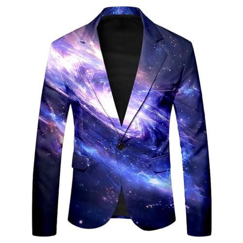 Anzüge für Herren Ein-Knopf Anzugjacken Western-Stil Blazer Mäntel Glitzer Sternenhimmel Muster Smoking Nacht Glänzend Steampunk Jacke Neuheit Karneval Casual Blazer Sommer Männer Tops Sakkos von Generisch
