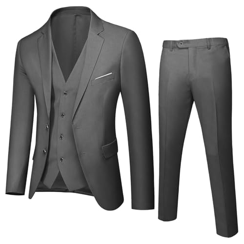Anzug 3 Teilig Jungen Business EIN Knopf V-Ausschnitt Smoking Anzug Klassische Blazer Knopfleiste Weste Gerades Bein Anzughose Elegant Kleidung Einfarbig Bequem Set Dark Gray L Anzug 3 Teilig Jungen Business EIN Knopf V-Ausschnitt Smoking Anzug Klassische Blazer Knopfleiste Weste Gerades Bein Anzughose Elegant Kleidung Einfarbig Bequem Set Dark Gray L von Generisch