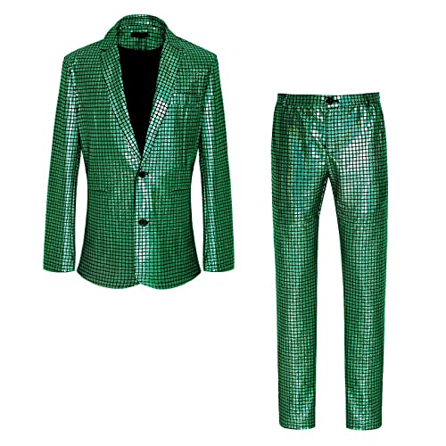 Anzug Herren 2 Teilig - Pailletten Anzug Herren Modern Fashion Pailetten Blazer Modisch Glitzer Herrenanzug Set Passform Casual Set Für Party Und Prom Jacke Hosen Anzugjacke Sakko Komplett Anzug von Generisch