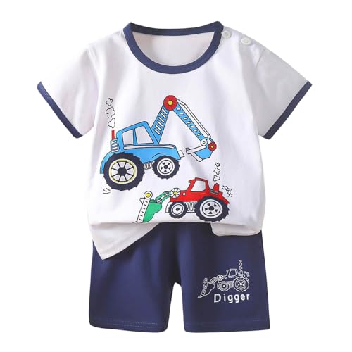 Anzug Jungs Festlich Sommer Cartoon Gedruckt Kurzarm Tops Und Shorts 2PC Kinderanzug Schlafanzug Set (Dark Blue, 3-4 Years) von Generisch